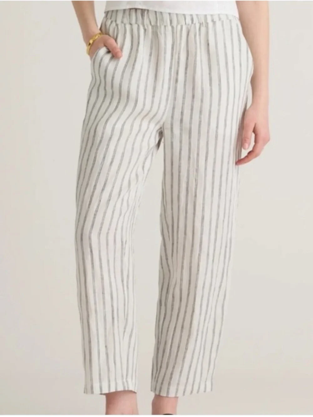 Quince 100% Linen Striped Ankle Pants Medium